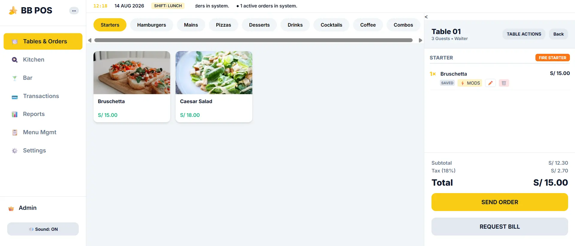 Mesas y Pedidos Sistema POS Banana Byte